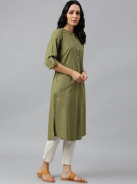 W Women Green Straight Pathani Kurta