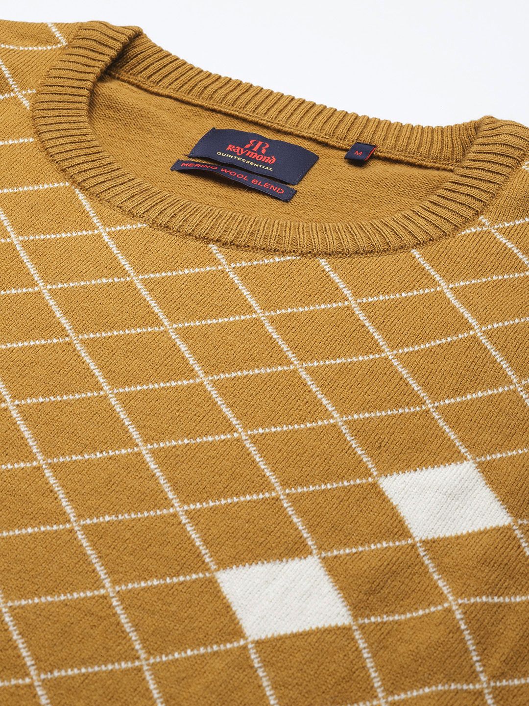 Raymond Men Mustard & White Checked Pullover