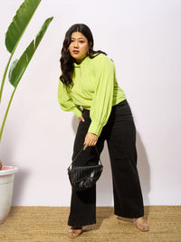 SASSAFRAS Curve Plus Size Keyhole Neck Cuffed Sleeves Georgette Top