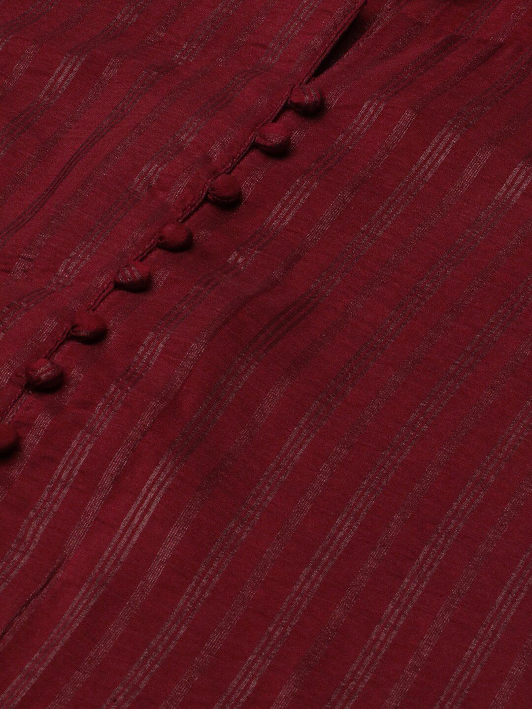 KALINI Striped Round Neck Three-Quarter Sleeves Thread Work Kurta with Trousers