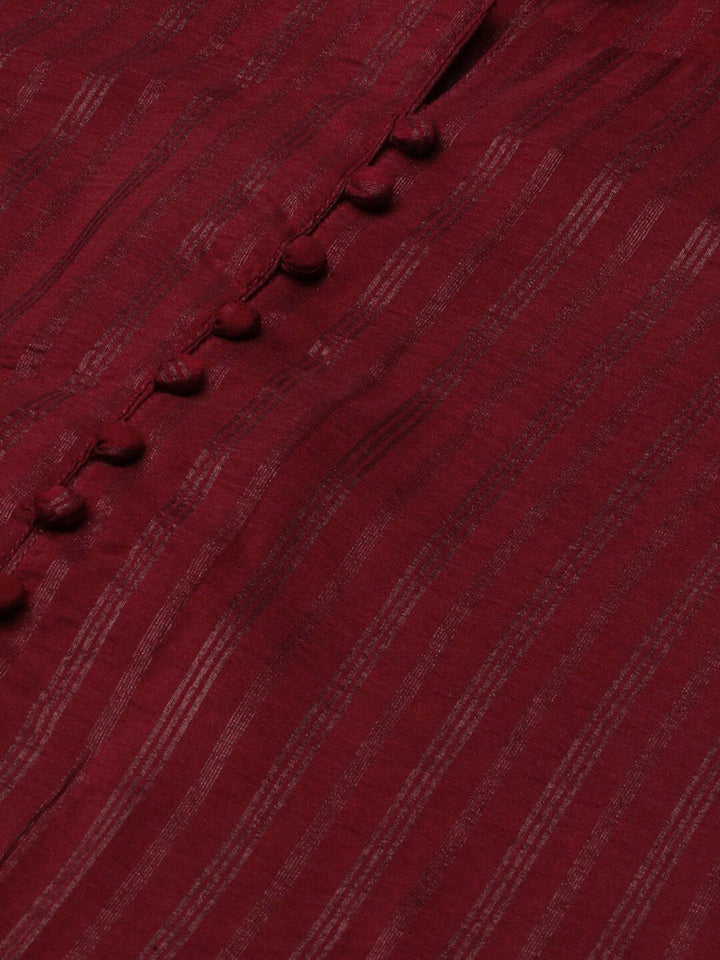 KALINI Striped Round Neck Three-Quarter Sleeves Thread Work Kurta with Trousers