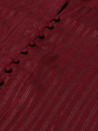 KALINI Striped Round Neck Three-Quarter Sleeves Thread Work Kurta with Trousers