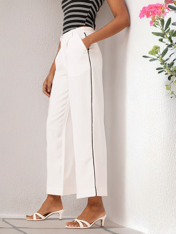 DressBerry Women Modern Touch Side Piping Detail Pleated Trousers