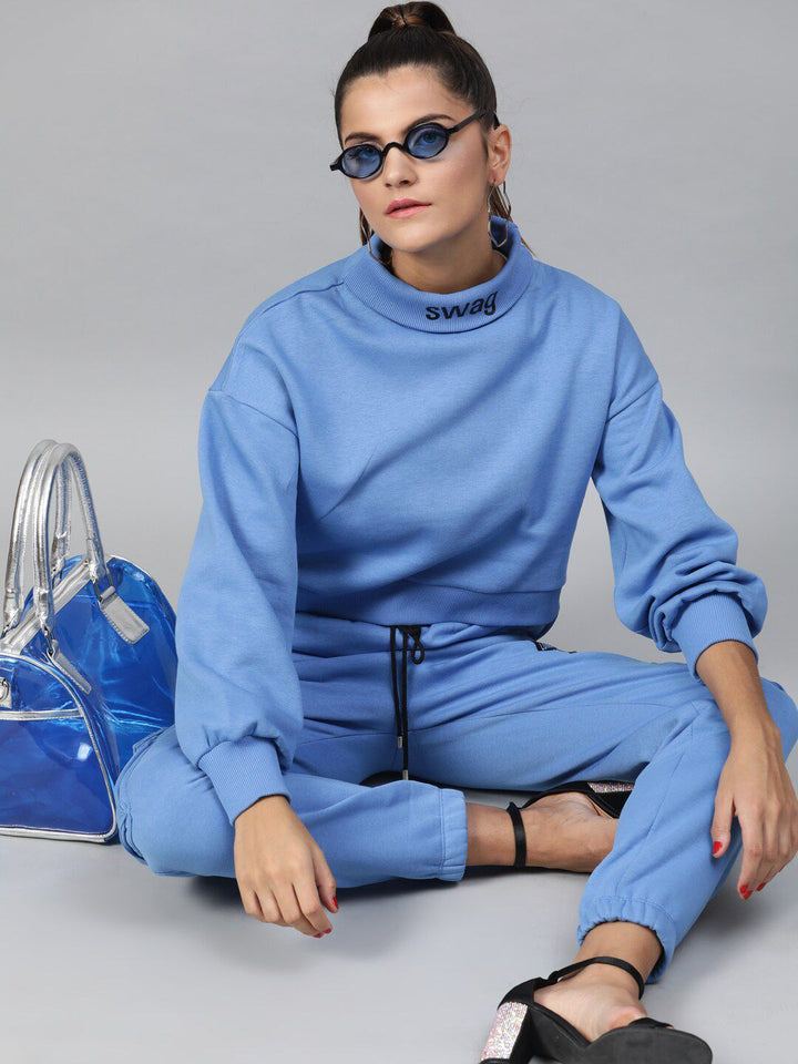 STREET 9 Women Blue Solid Sweatshirt