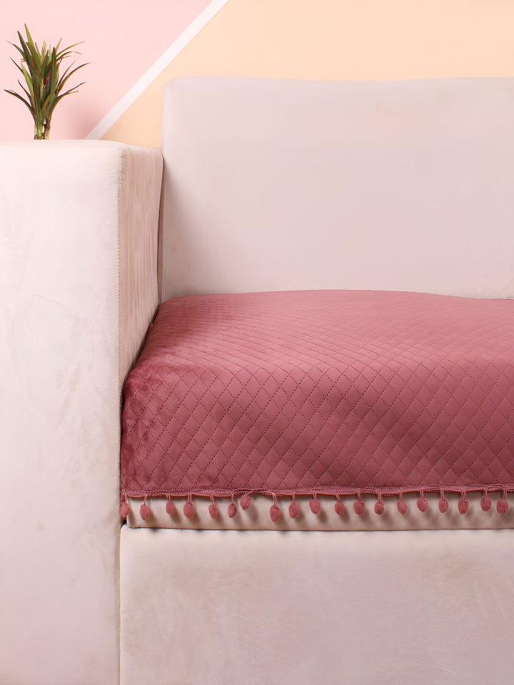 STITCHNEST Peach & Beige Self Design 2 Seater Sofa Cover