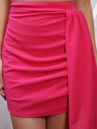 Athena Fuchsia Ruched Mini Pencil Skirt