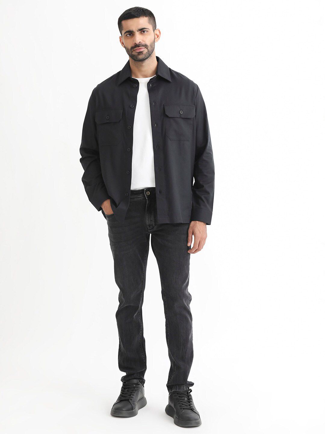 RARE RABBIT Men Lampil Slim Fit Opaque Cotton Shacket