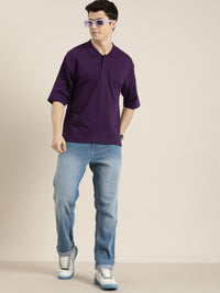 DILLINGER Men Solid Honeycomb Structure Oversized Cotton Polo T-Shirt