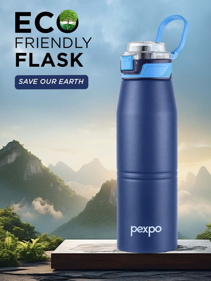 Pexpo Blue Printed Stainless Steel Double Wall Vacuum Water Bottle-940 ml