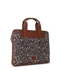 ZOUK Women Black & Blue Printed Jute Laptop Sleeve