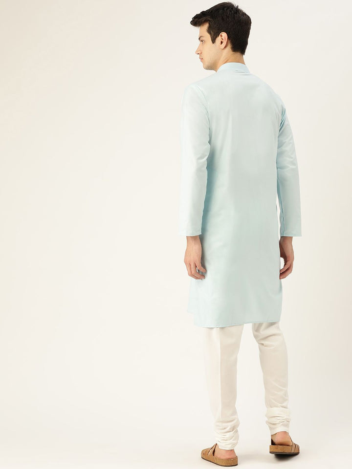 SOJANYA Men Blue Solid Straight Kurta