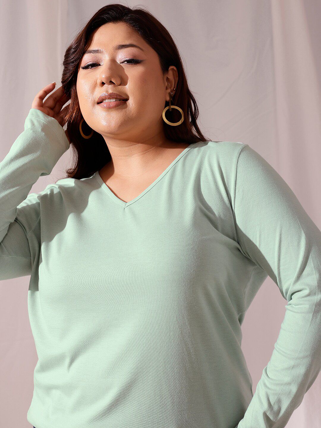 CURVY STREET Plus Size V-Neck Cotton T-shirt