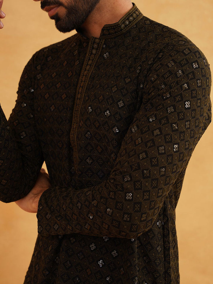 SOJANYA Embroidered Sequinned Pure Cotton Kurta with Churidar