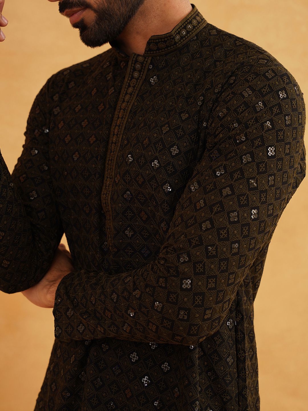 SOJANYA Embroidered Sequinned Pure Cotton Kurta with Churidar