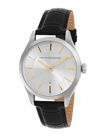 French Connection Men Silver-Toned Dial & Black Leather Straps Analogue Watch FCP31L