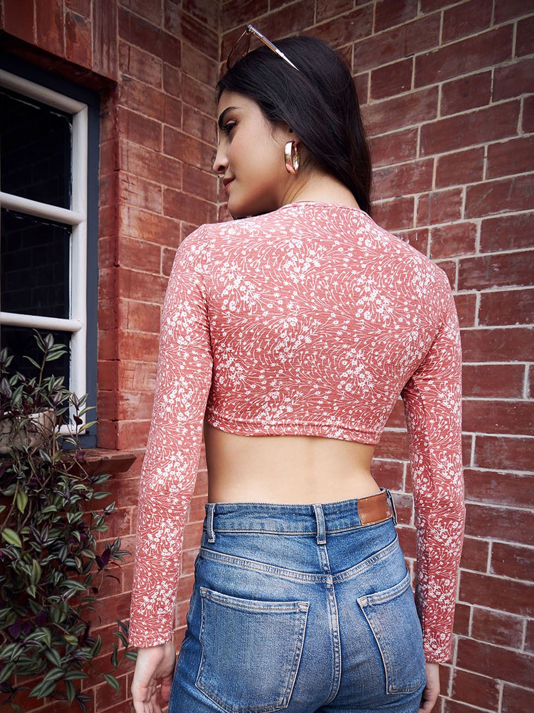 Berrylush Orange Floral Printed Scoop Neck Tie-Ups Detail Bralette Crop Top