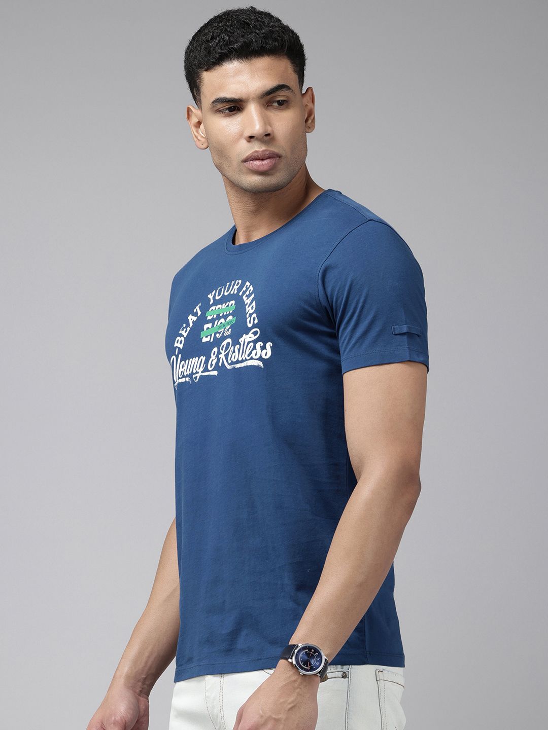 SPYKAR Typography Printed Pure Cotton Slim Fit T-shirt