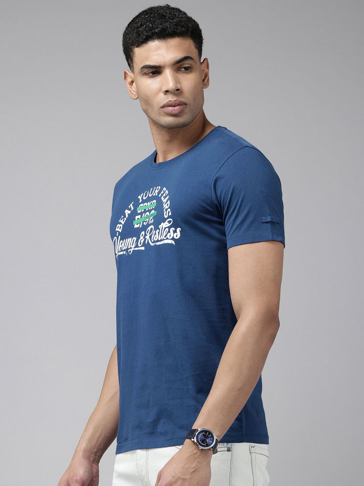SPYKAR Typography Printed Pure Cotton Slim Fit T-shirt
