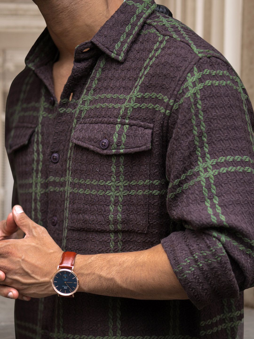 Powerlook Men Spread Collar Tartan Checked Cotton Casual Shirt