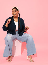 CURVY STREET Plus Size Women Cable Knit Acrylic Cardigan