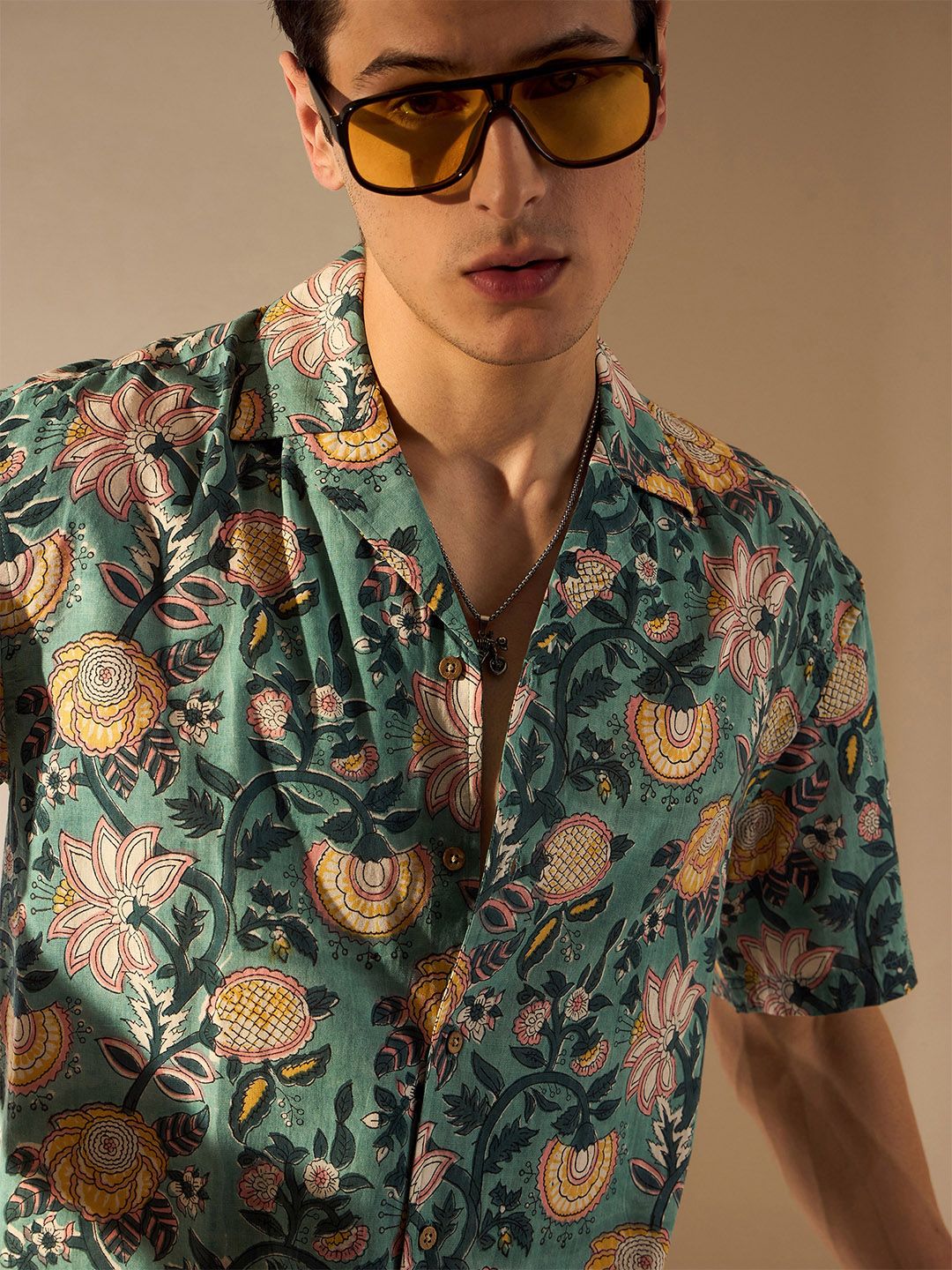 DENNISON Men Block Printed Drop Shoulder Cotton Oversized Shirt