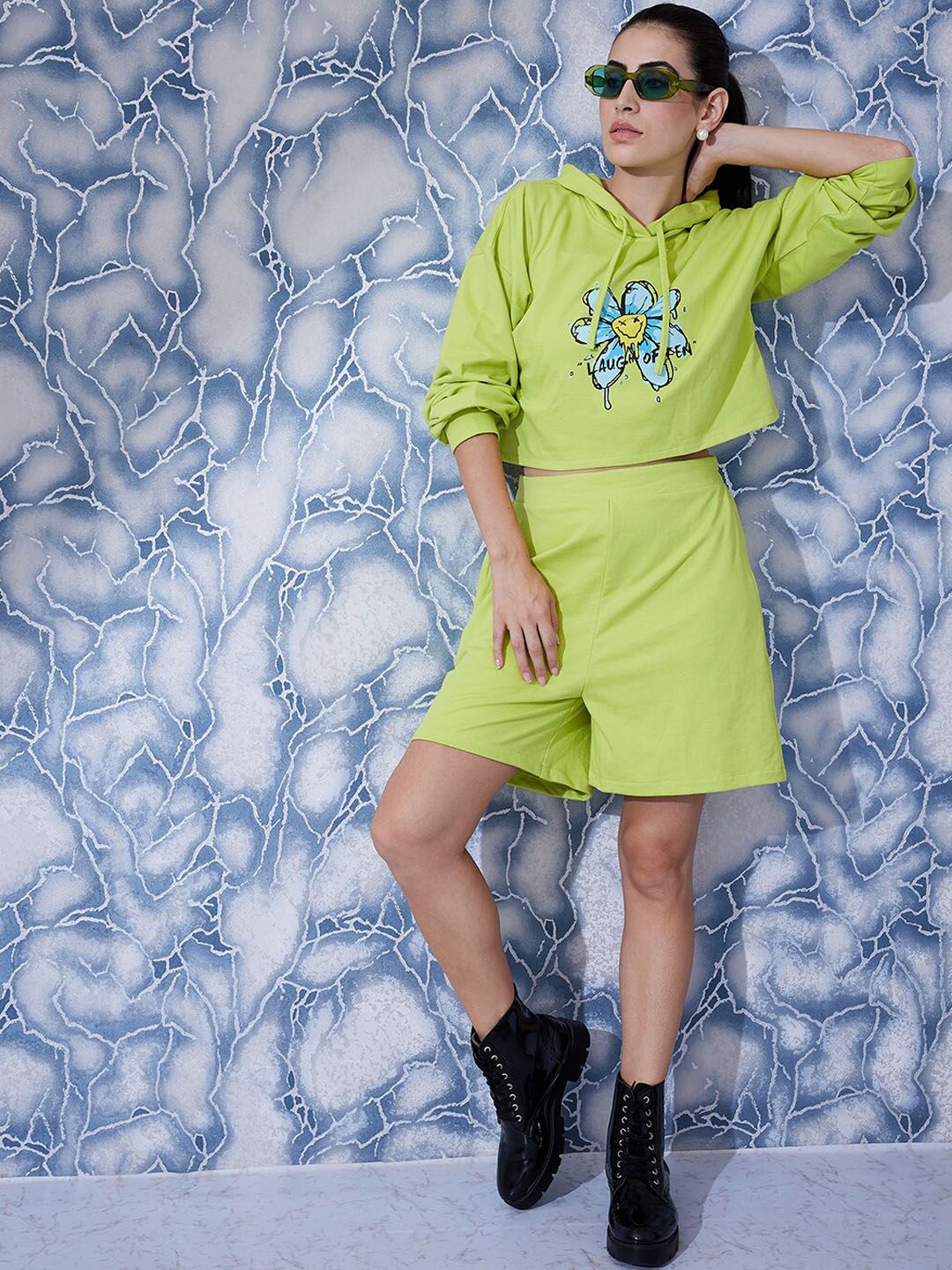 Athena Printed Sweatshirt With Straight Shorts Co-Ords