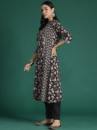 Indo Era Women Floral Printed Angrakha Pure Cotton Kurta with Trousers & With Dupatta