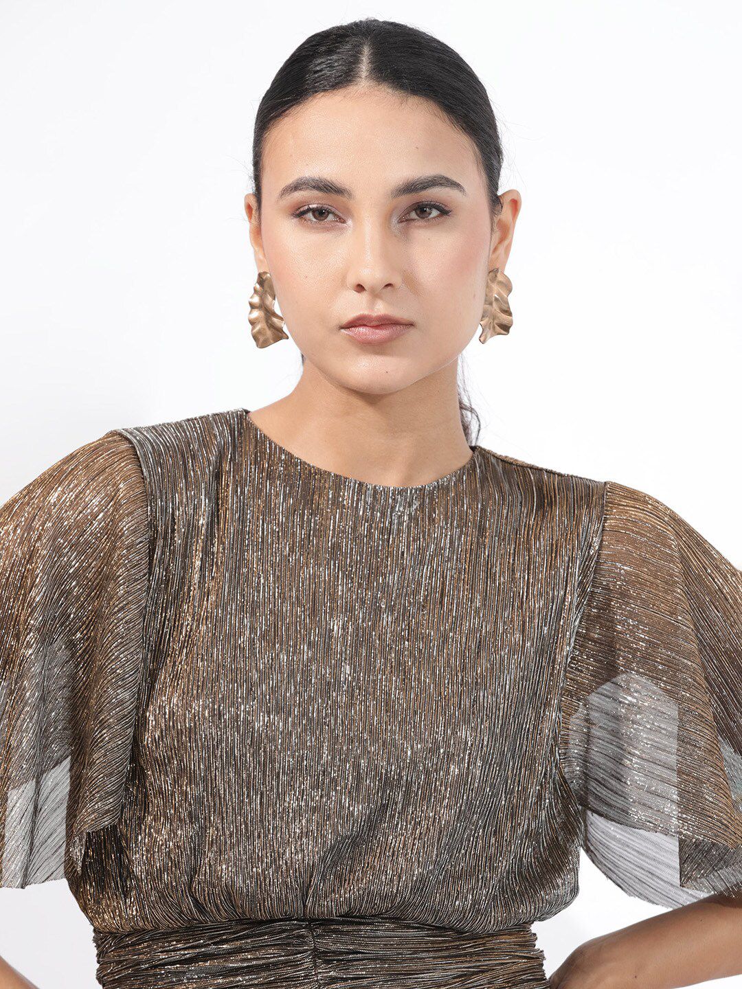 RAREISM Embellished Flared sleeves Bling & Sparkly Blouson Top