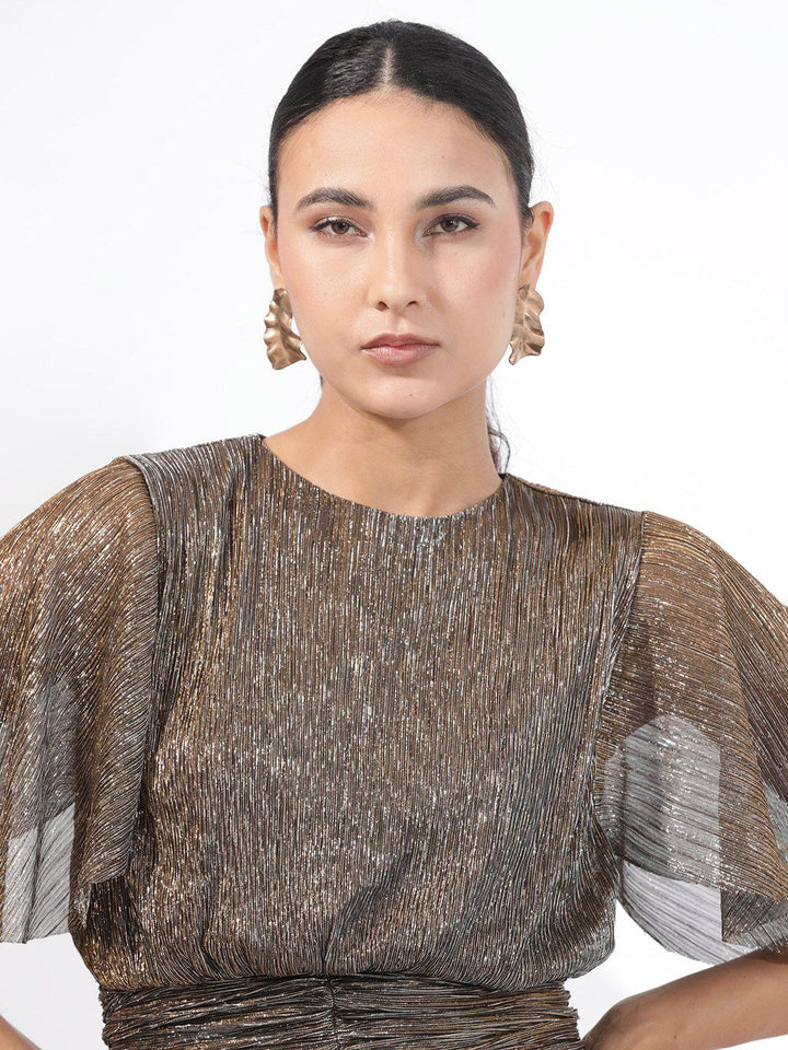 RAREISM Embellished Flared sleeves Bling & Sparkly Blouson Top