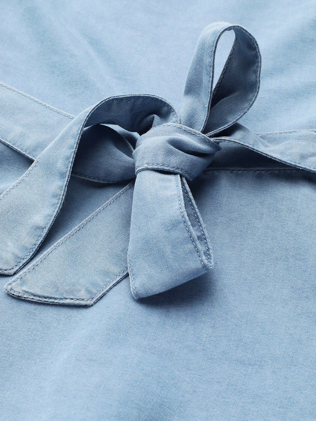 STREET 9 Blue Solid One Shoulder Indigo Denim Regular Top With Belt