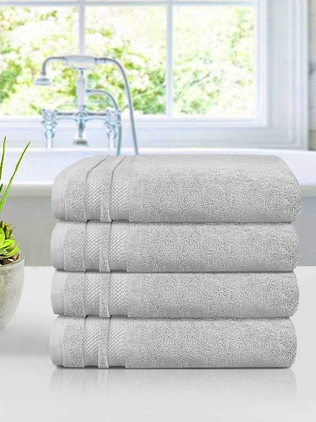 MYTRIDENT Unisex Set of 4 Grey 625 GSM Cotton Towel