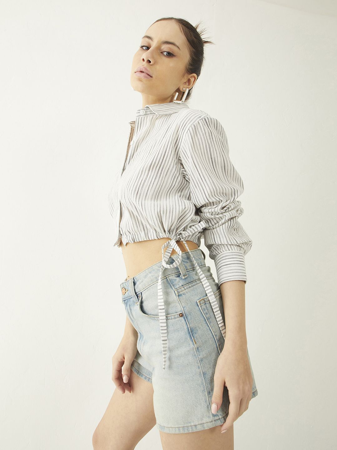 DressBerry Striped Tie-Up Crop Shirt