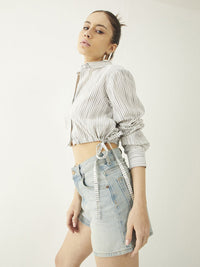 DressBerry Striped Tie-Up Crop Shirt