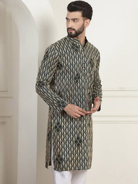 SOJANYA Floral Embroidered Mandarin Collar Pure Cotton Straight Kurta
