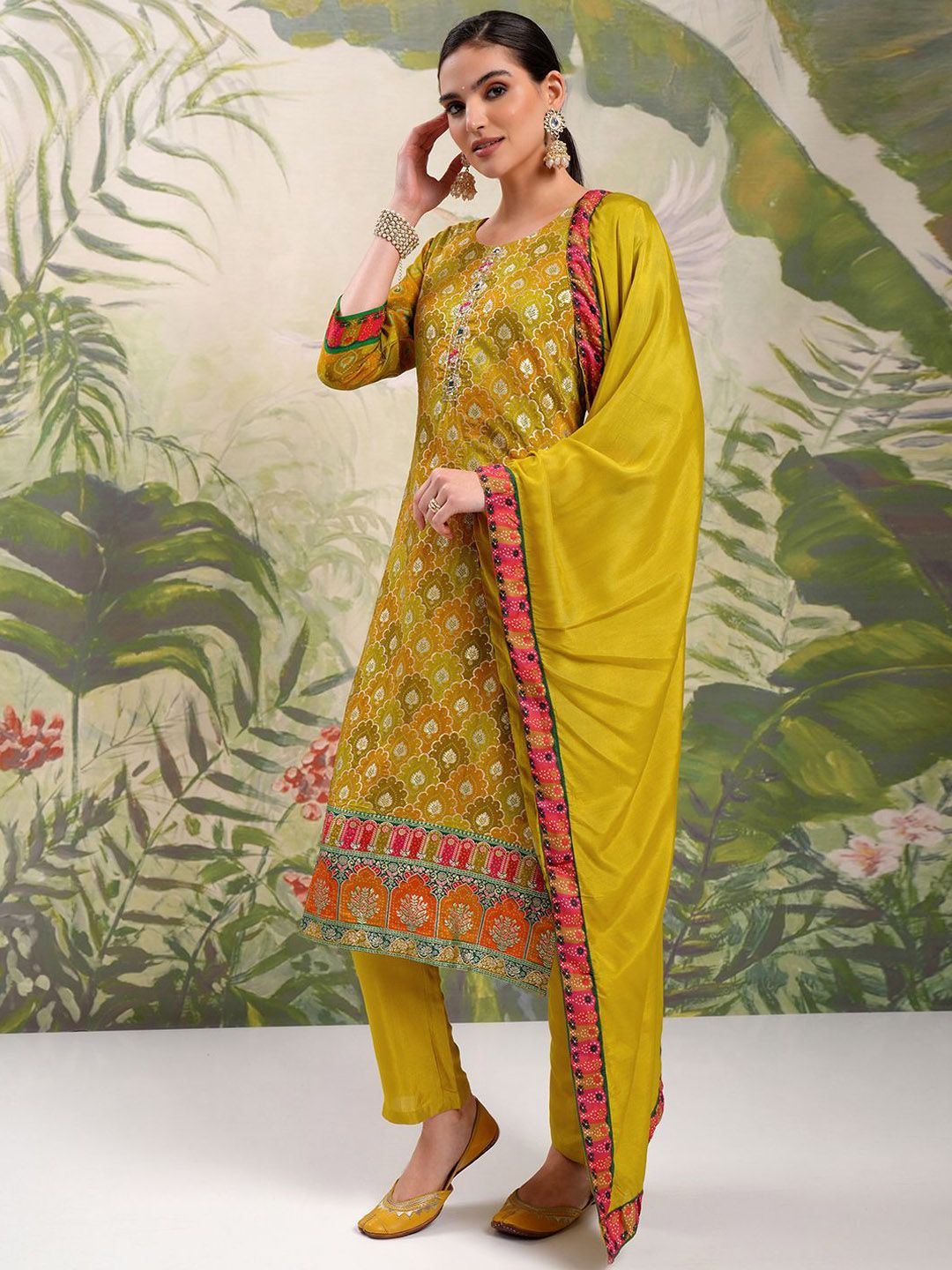 Vishudh Ethnic Motifs Embroidered Regular Beads and Stones Kurta with Trouser & Dupatta