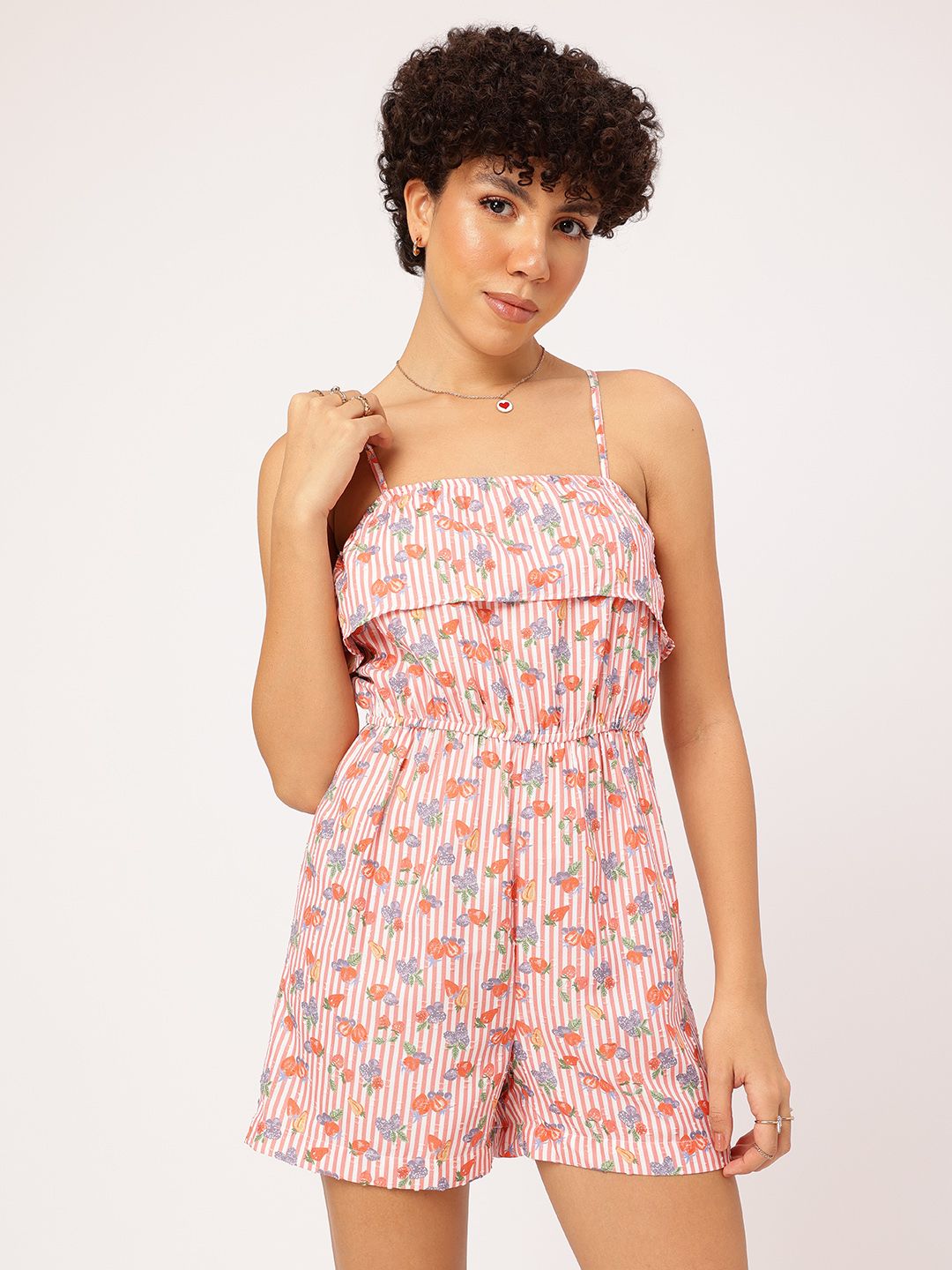 DressBerry Striped Dilemma Floral Layered Playsuit