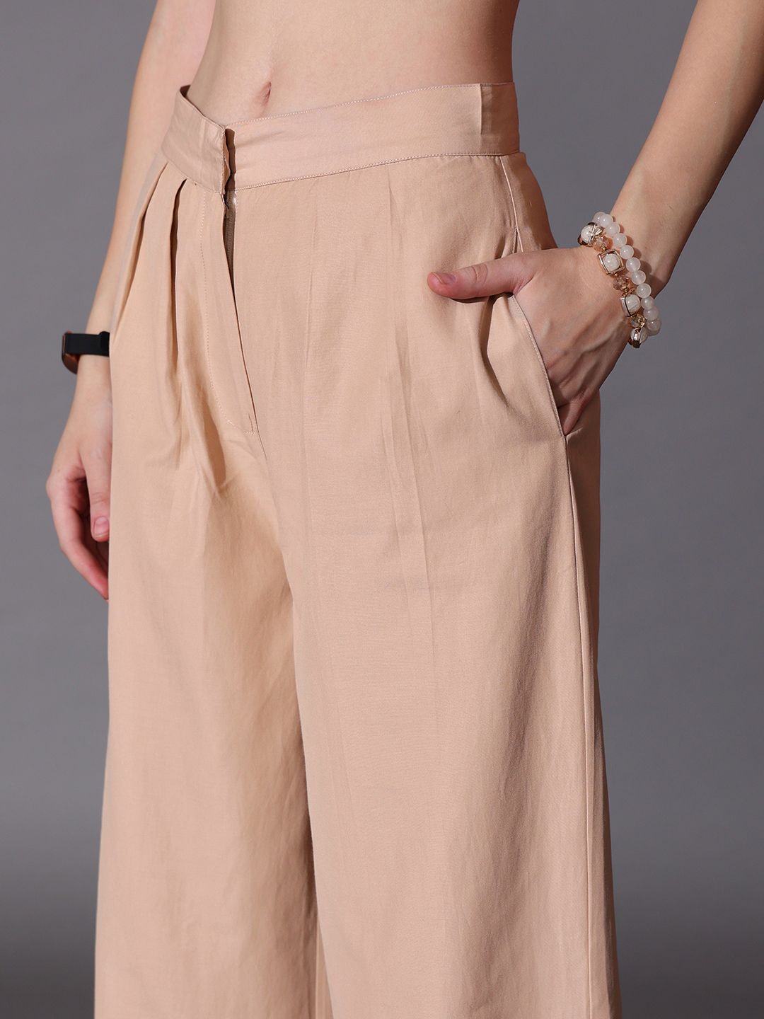 STREET 9 Solid Off Shoulder Shirt With Flared Trousers Co-Ords
