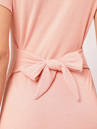 DressBerry Basic Bee Ribbed Tie-Up Waist Midi Dress with Slit
