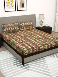 Story@home Beige & Red Ethnic Motifs 180 TC Flat Queen Bedsheet with 2 Pillow Covers
