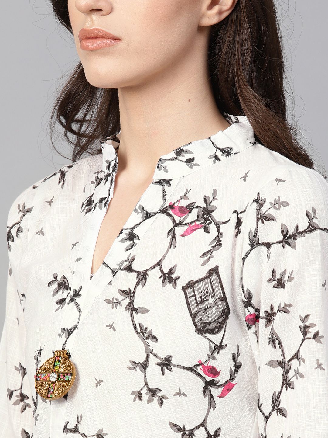 SOJANYA Women White & Grey Quirky Print A-Line Kurta