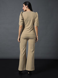 SASSAFRAS worklyf Brown Puff Sleeves Top & Trousers Co-Ords