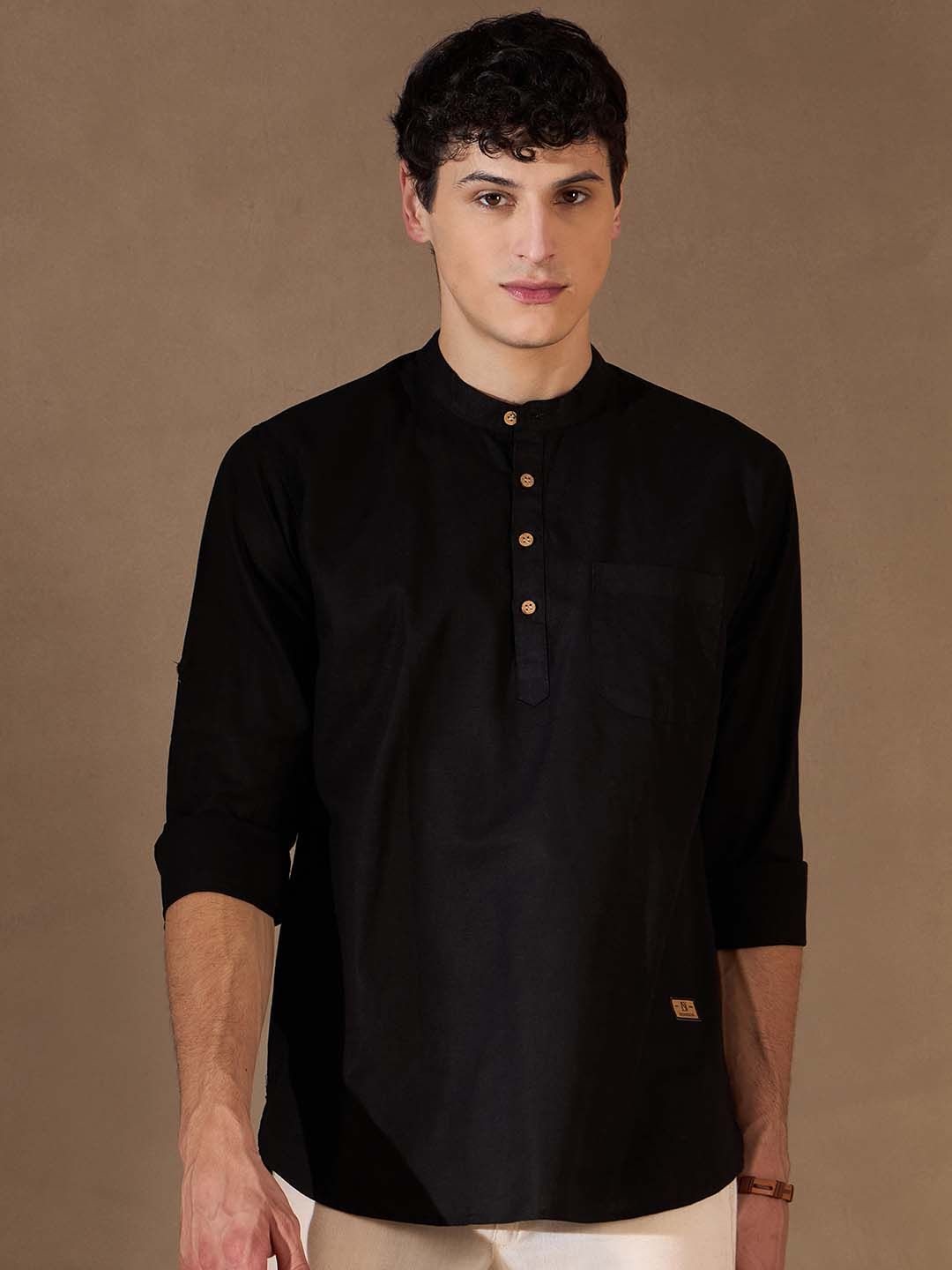 DENNISON Lelaki Black Cotton Kurta