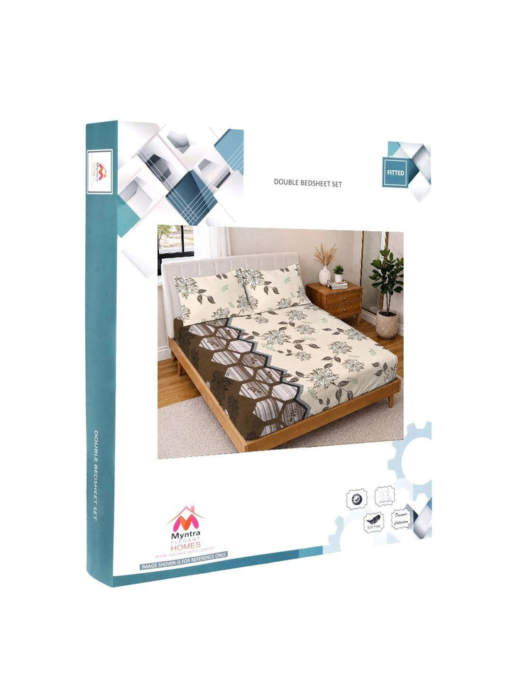 Myntra Elegant Homes Beige Floral 300 TC Cadar Katil King dengan 2 Sarung Bantal
