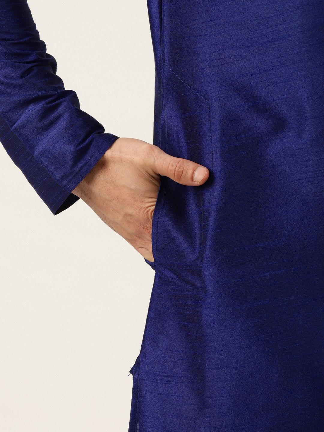 SOJANYA Men Navy Blue Solid Kurta with Churidar & Nehru Jacket