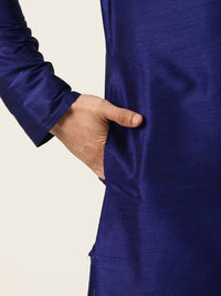 SOJANYA Men Navy Blue Solid Kurta with Churidar & Nehru Jacket
