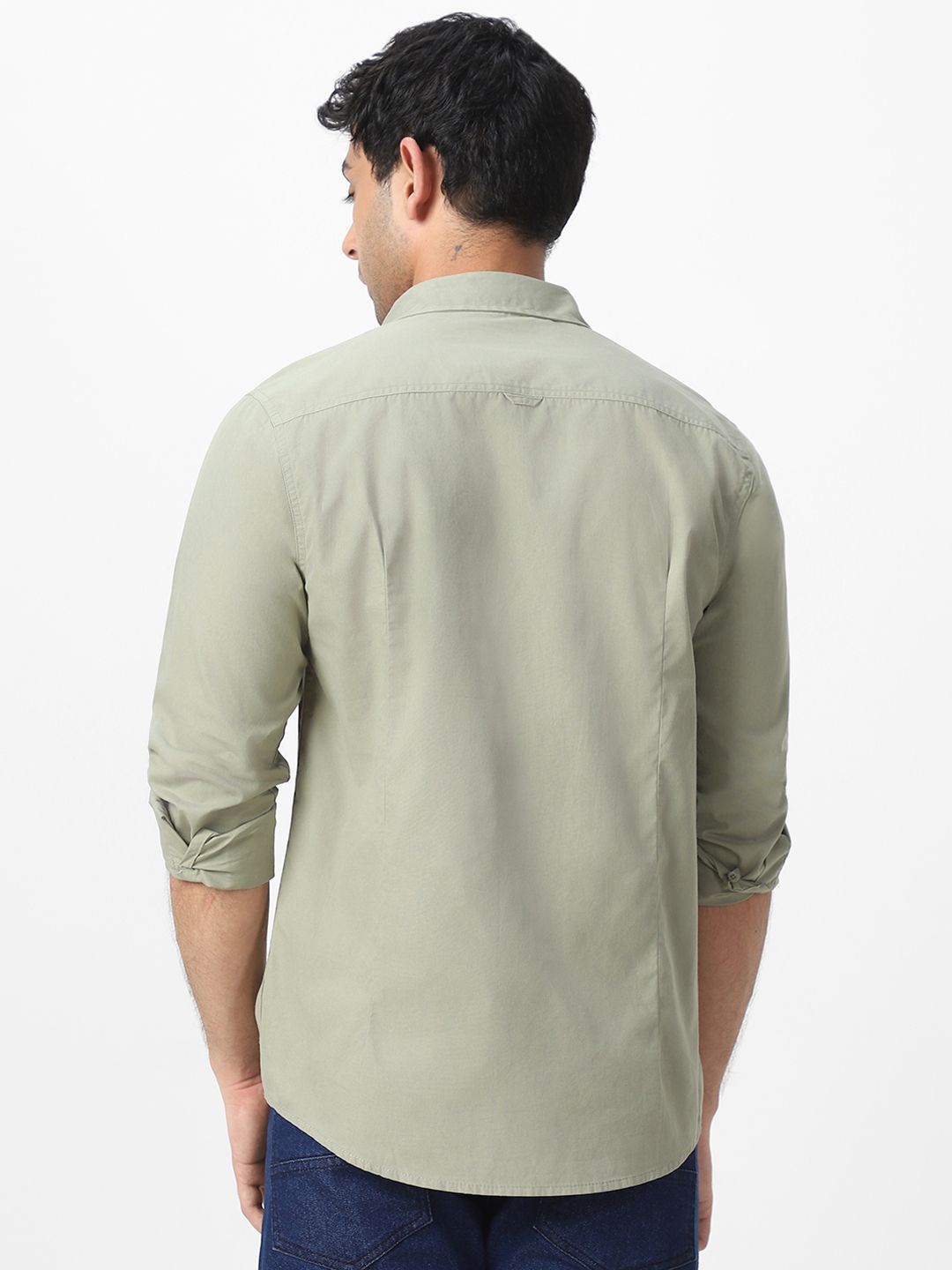 Urbano Fashion Men Spread Collar Solid Cotton Casual Shirt