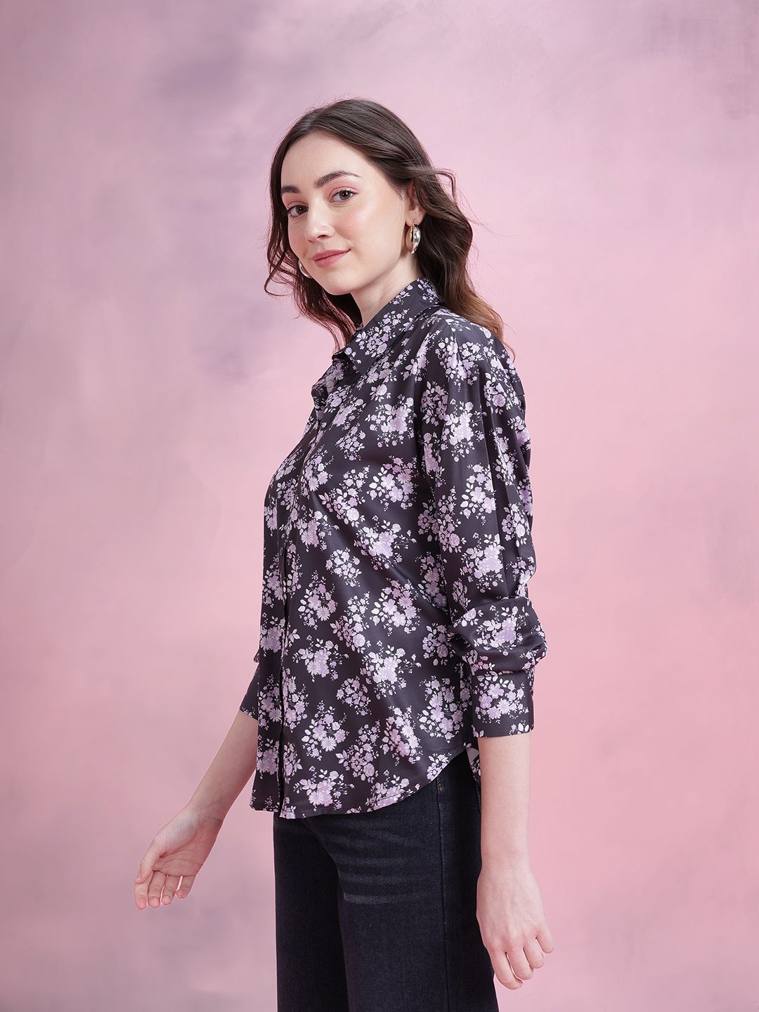 DressBerry Floral Print Spread Collar Casual Shirt