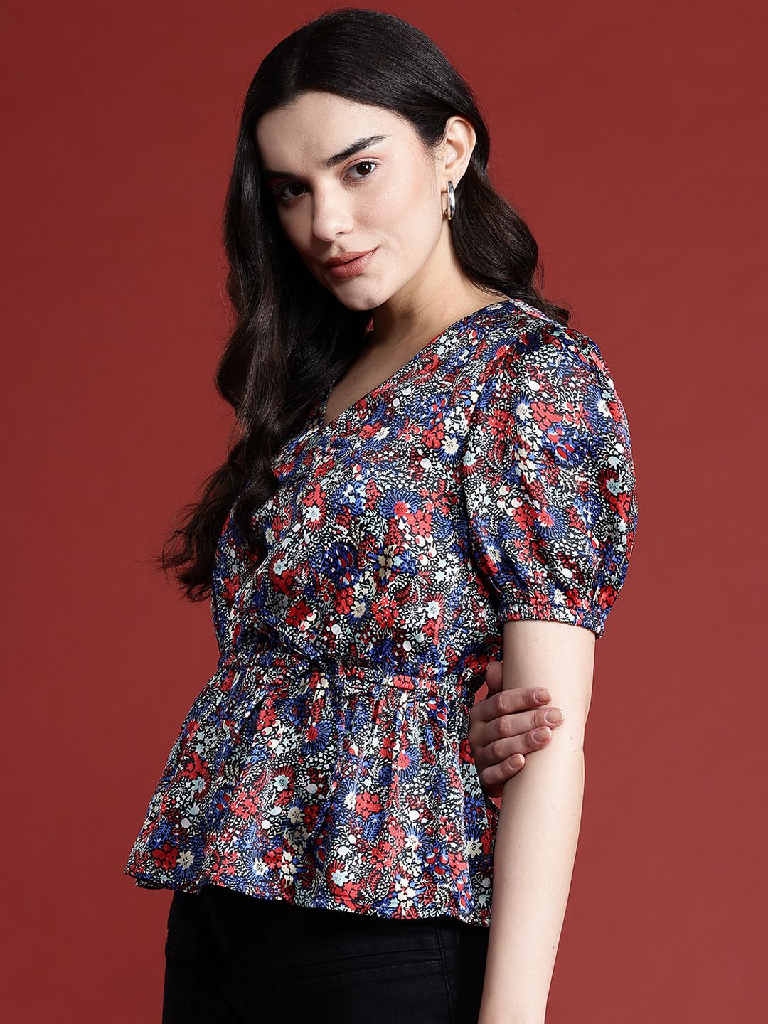 all about you Floral Print Cinched Waist Top