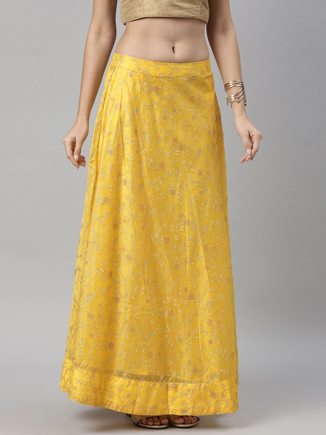 Global Desi Women Yellow Woven Printed Mid Rise Skirt