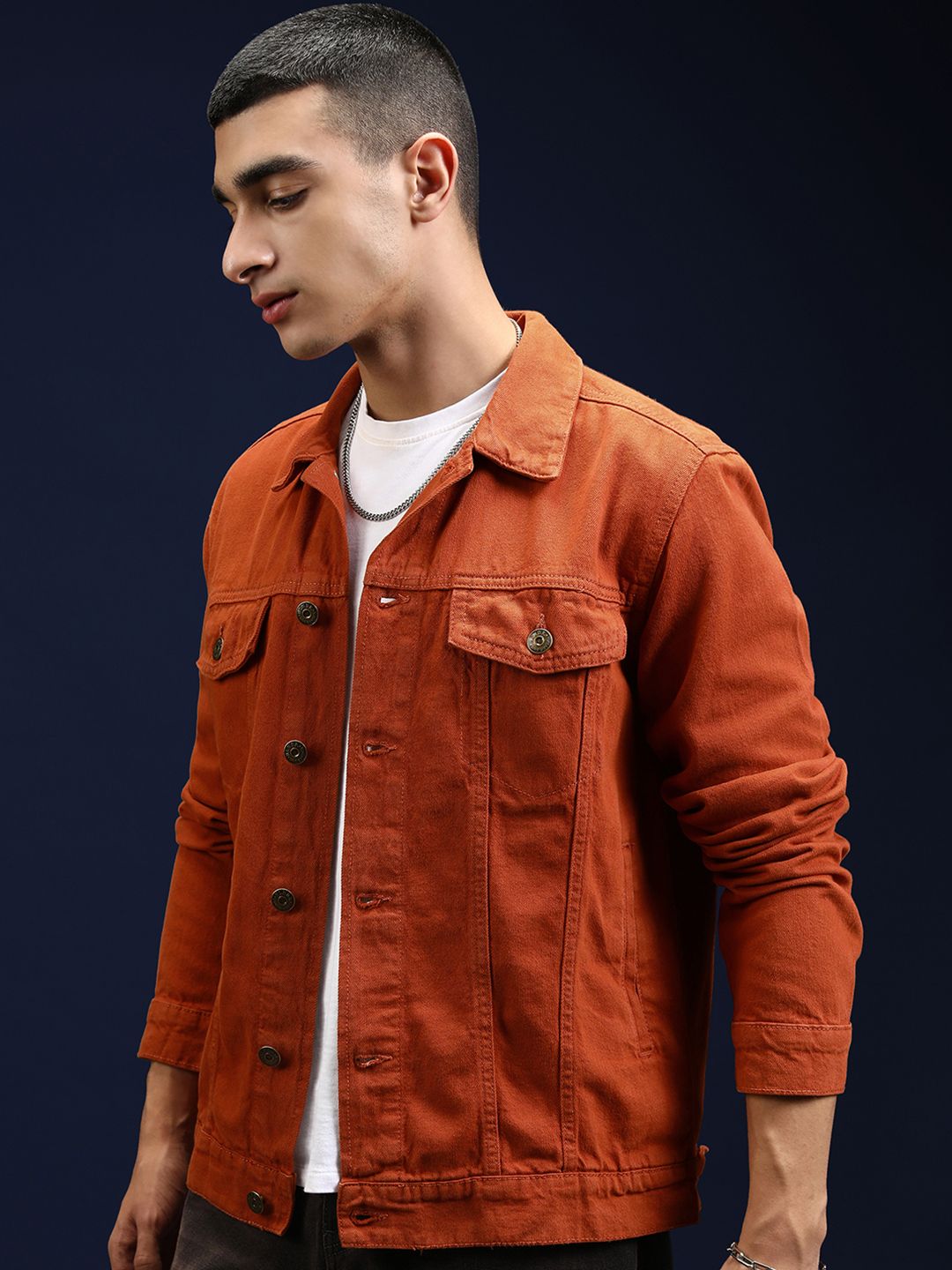 HIGHLANDER Men Rust Washed Denim Jacket with Patchwork
